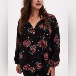 Torrid Plus Soze Crinkle Gauze with Lurex Peasant Blouse